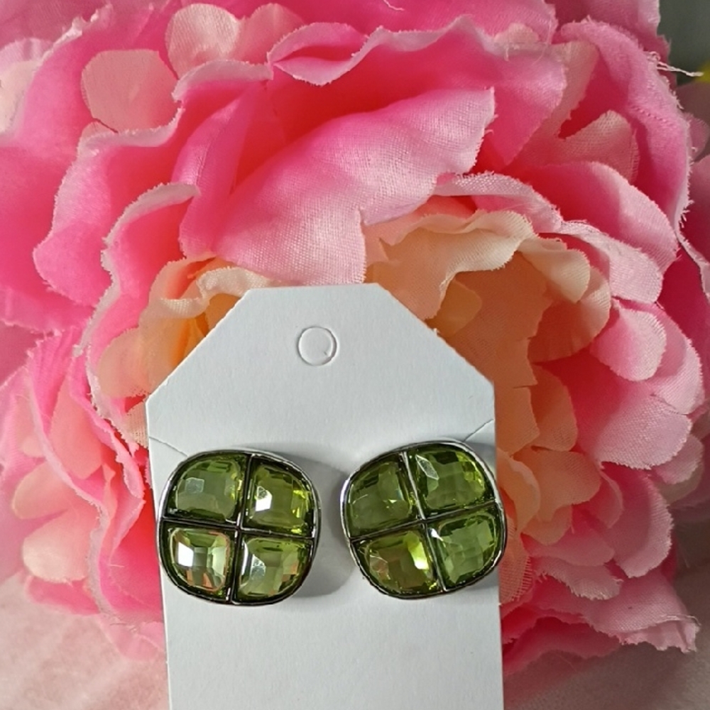 Anne Klein Green Square Stud Earrings Clip On